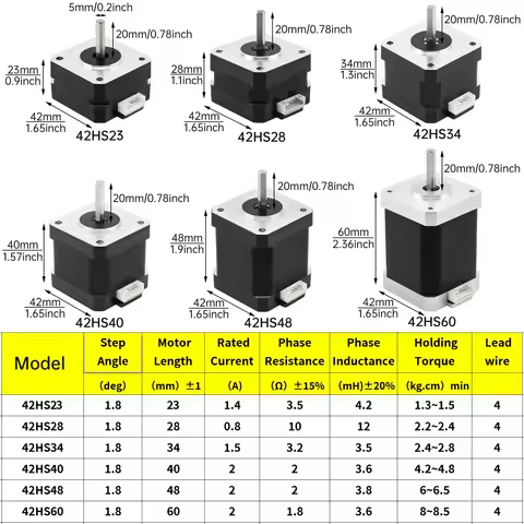 Nema 17 Stepper Motor 0.8/1.4/1.5/2A 42Motor 2 Phase 4 Wire Bipolar Stepper Motor for CNC 3D Printer