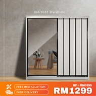 🔥Free Install🔥Wardrobe AntiJump 8x8 Almari Pintu Cermin / Wardrobe Sliding Door Mirror / Rak Baju