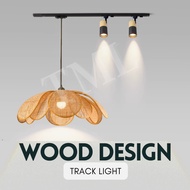 Japanese Rattan Petal Wood Print GU10 Track Holder with E27 Pendant Track Light