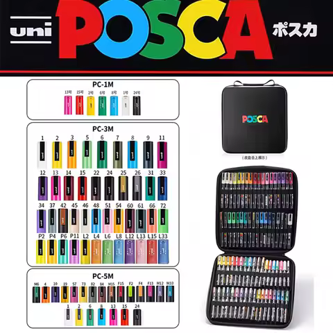 Uni POSCA Full Marker Pen Storage Bag Set PC-1M 3M 5M 8K 17K WaterBase Acrylic Paint rotuladores per