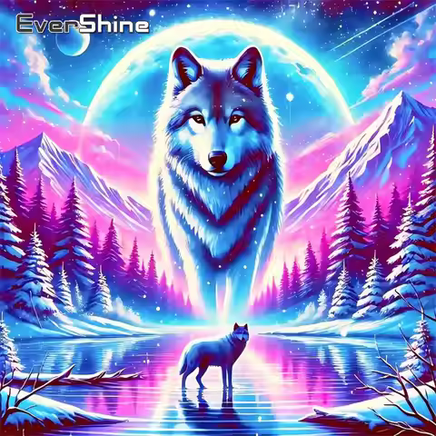 Evershine Full Square Diamond Painting Wolf Animal Rhinestones DIY Diamond Embroidery Moon New Arriv