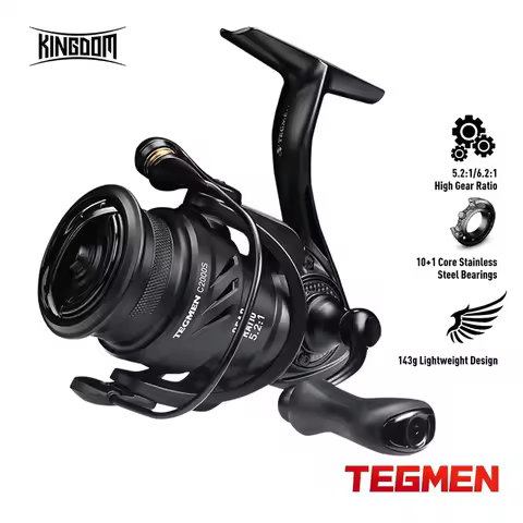 Kingdom Tegmen 5.2:1 6.2:1 High Speed Gear Ratio Spinning Fishing Reels light to 143g Carbon 9kg Max