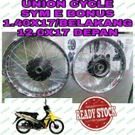SYM E-BONUS UNION CYCLE RIM STAINLESS STEEL ALUNIMUM BESI HUB DEPAN BELAKANG  RIM 1.40X17  1.20X17 W