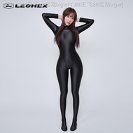 ℡✚☒ LEOHEX new sexy long-sleeved full body one-piece swimsuit glossy solid color net red competitive