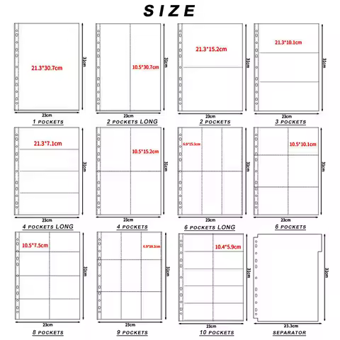 10pcs A4 11 Holes Photocard Binder Photo Album 4pcs index Refills 1/2/3/4/6/8/9/10 Pockets 10×15 Car