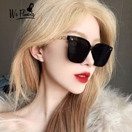 We Flower Korean Gold Chain Large Square Frame Sunglasses for Women Girls Outdoor Anti Radiation Eye