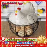 Local Stock✑✻Large Stainless Steel Mesh Wire Egg Storage Basket with Ceramic Farm Chicken Top and Ha