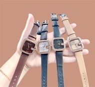 นาฬิกาแฟชั่นBolunสายหนัง เดินเข็มสไตล์มินิมอล สาวเกาหลี หน้าปัดสีเหลี่ยมล้อมเพชร จัดส่งจากไทย