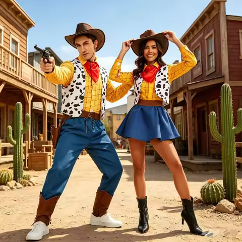 New Halloween Woody Costume Family Matching Outfits Couple Cosplay Woody Clothes Carnival Sheriff Co