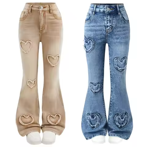 Girls Flare Jeans 70s Retro Kids Bell Bottom Pants for Teen Girl High Waisted Denim Trousers Childre