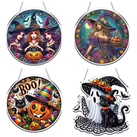 Halloween Theme 2D Flat DIY Hanging Diamond Art Kits Rhinestone Diamond Art Window Pendants Window H