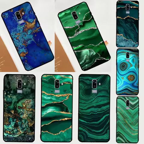 Gold Indigo Faux Malachite Case For Samsung Galaxy J3 J5 J7 J1 2016 A3 A5 2017 J4 J6 Plus A7 A9 A6 A