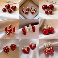 【00118fmrtfa29.my】 New Year earrings 银针安可拉红色滴油几何爱心草莓耳钉气质甜美耳环复古高级感耳 【0622C8e6c726h】