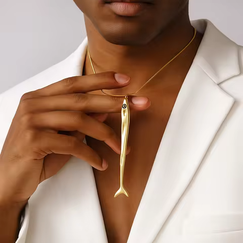 Dainty Ocean-Inspired Chain Jewelry Lightweight Stainless Steel Minimalist Waterproof Sardine Fish P