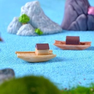 ISITA Resin Wooden Boat Decoration, Wooden Boat Awning Boats Micro Landscape Boat, Resin Art Crafts Micro Landscape Mini Boat Fish Tank Decoration Dollhouse
