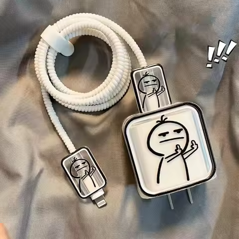 Creative Line Cute Case for iPhone 15 14 13 Pro Max 18/20W Charger Charging Protector Data Wire Wind