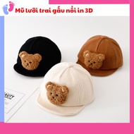 Baby baseball cap; Korean style cute bear ear baseball cap with 3D bear print for babies from 1 to 5