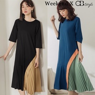 SG LOCAL WEEKEND X OB DESIGN WOMEN CLOTHES PATCHED SIDE PLEATED DRESS 2 COLORS S-XXXL SIZE PLUS SIZE