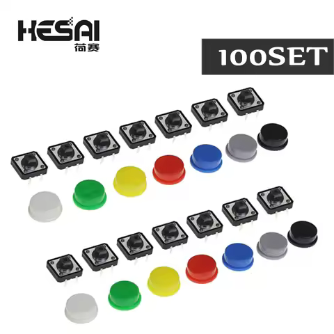 100Set Keycap Tactile Push Button Switch Momentary 12*12*7.3MM Micro Switch Button arduino Assorted 