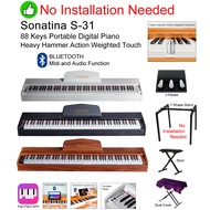 Exam/Master Grade 88 Keys Digital Piano Fully Weighted Full Size Key Heavy Hammer Action Weighted Keys Exam Touch Digital Piano Bluetooth Piano APP Portable T-Shape Stand No Installation Needed Sonatina S-31