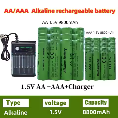 4-20PCS AA AAA LR6 LR03 1.5V Alkaline Rechargeable Battery with Charger for Remote Control/Computer/