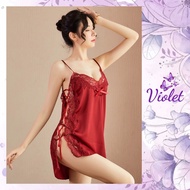 Violet Lingerie Set Women Sexy+G-string Nightgown Sexy Lace Strap Sleeveless 1145