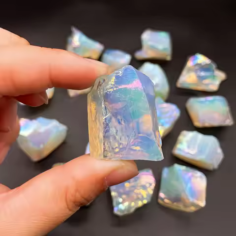 1PC Aura Opalite Crystal Electroplated Glitter Raw Stone Mineral Specimen Home Decoration Reiki Heal