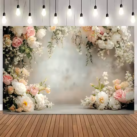 Wedding Ceremony Backdrops Flower Wall Spring Summer Bridal Shower Mr & Mrs Photography Background P