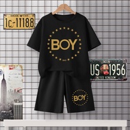 BH414+F414bgood Trading Fashionable Boys And Girls Set 2 Pieces T-Shirt + Shorts There Are 7 Colors 