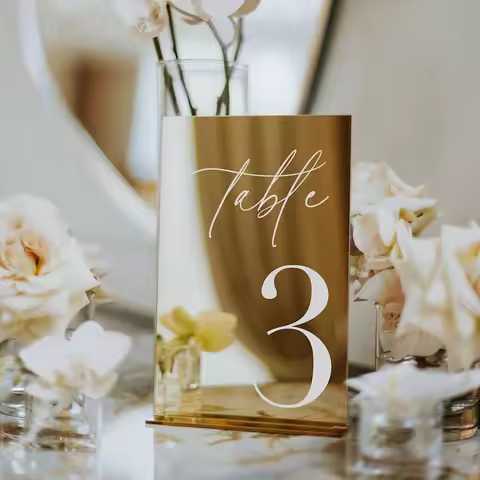Modern Table Numbers - Wedding Table Numbers - Gold Mirror Table Signs - Wedding Table Decor - Recep