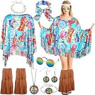 ChromLives Fancy Dress Costumes Women's Hippie Costume Women's Set Carnival 60s 70s Hippie Outfit 9