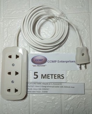 5 meters Heavy Duty Extension Cord wire (3)Three Gang flat cord #16 white wire