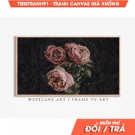 Wall Painting, FRAME TV Art Dark Moody Roses Painting Still Life Botanical Decor Art TV312, comes wi