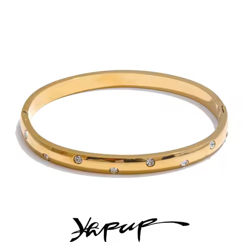 Yhpup Stainless Steel Cubic Zirconia Fashion Bracelet Bangle Gold Silver Color Waterproof High Quali