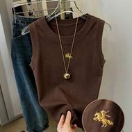 Women's Sleeveless Embroidered Tank Top,Brown And Gold Summer Basic Casual School Back-To-School Blo