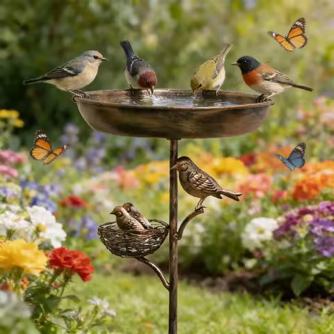 1PC Outdoor Garden Metal Bird Bath, Portable Bird Bath Tub, Standing Bird Feeder, Outdoor Vintage Bi