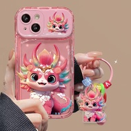 With Mirror Pink Dragon Casing OPPO Reno 8Z 7Z 9 8 7 Lite 6 5 Pro Plus 10 Pro+ 7Se A97 A93s A72 A53 A32 A11X A9 A5 2020 Transparent Cartoon Case Oppo Find X3 Pro X5 R17 R15