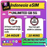 eSIM【Indonesia】【Bali】【Jakarta】【Borvo】【3~15 days Unlimited HOTSPOT GB】Travel Prepaid Sim Card印尼 B
