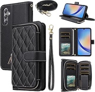 Dswteny Argyle Wallet Case for Samsung Galaxy A56 5G with Wrist Shoulder Strap, Zipper Purse PU Leat