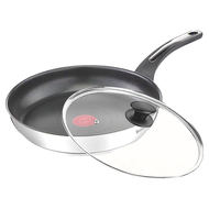 Tefal 特福 電磁爐適用 精靈複合不鏽鋼系列 不沾鍋平底鍋 + 玻璃蓋 28cm 1組