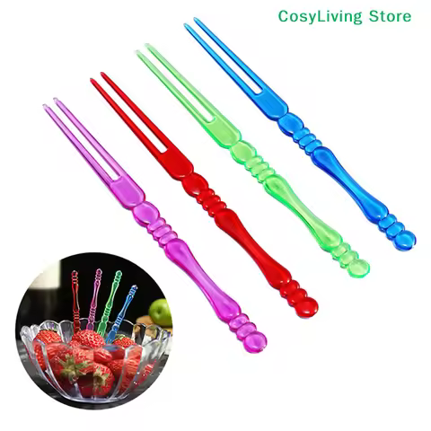 80Pcs Mini Transparent Disposable Forks Sticks Picks Skewer Set Plastic Food Cake Fruit Fork For Par
