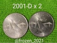 珍藏美國 2001羅德島州25美分=1/4 錢幣紀念幣(共兩枚)
