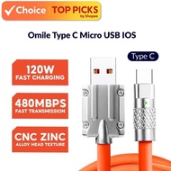 Omile 120W Fast Charging USB Cable - Metal & Silicone Design, Micro & Type-C Compatibility, Includes
