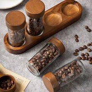 Wood & Glass Coffee Bean Tubes Coffee Storage Containers With Wood Base Coffee Bean Vial Coffee Bean