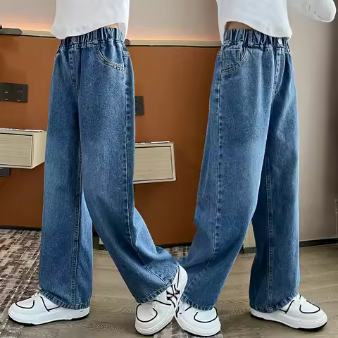 2026 New Autumn Kids Children Vintage Blue Jeans Trousers For Boys And Girls Brief Style Straight De