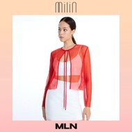 [MILIN] Open front bow tie textured polyester jacket เสื้อคลุมตาข่ายคอกลมผูกโบว์ เสื้อแจ็คเก็ต Rare 