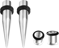 1G/7mm Stainless Steel Ear Gauge Taper Stretching + Single Flare Plugs Flesh Tunnel Kit with O Rings