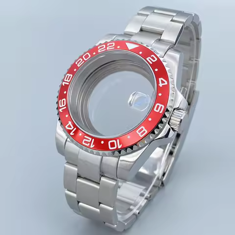 HN35 40mm GMT/SUB Silver Watch Case Set Sapphire Glass 120-Clicks Bezel For NH34/NH36 Movements Acce