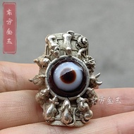Nepal Ring Tibetan Style Double Eye Dzi Beads Agate Ring Dzi Beads Men Women Style Tibetan Mouth Rin
