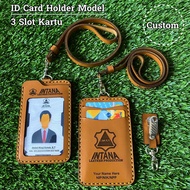 GANTUNGAN Id Card Holder 4 Layers Leather Material 3 Card Slots Genuine Leather Name Tag Leather Nam
